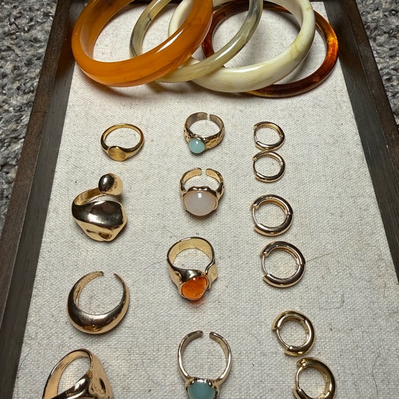 Gold Statement Ring + Hoop + Bangle Jewelry Lot - Picture 3 of 3